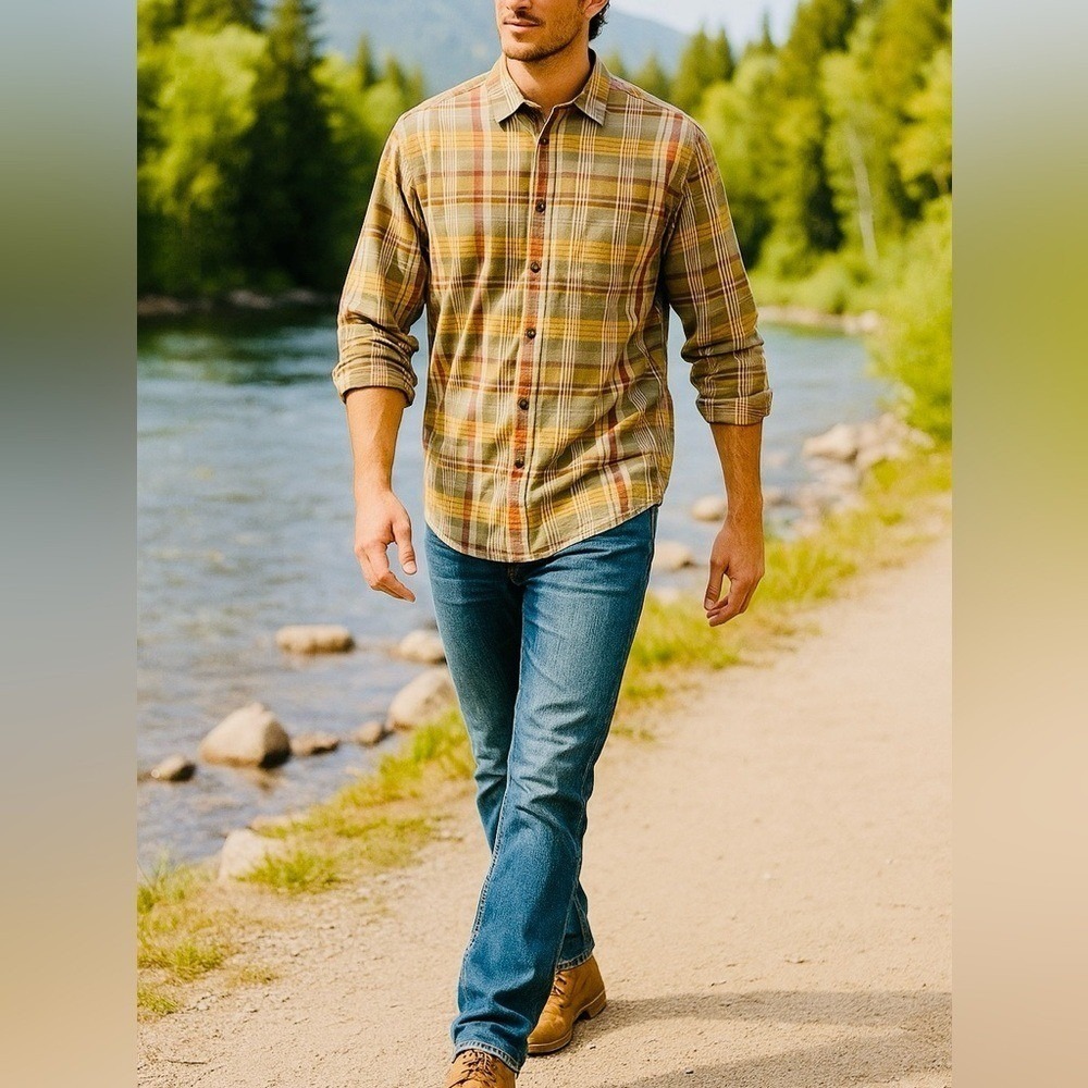 Arrow Multicolored Plaid Yellow Long Sleeve Button Down Shirt